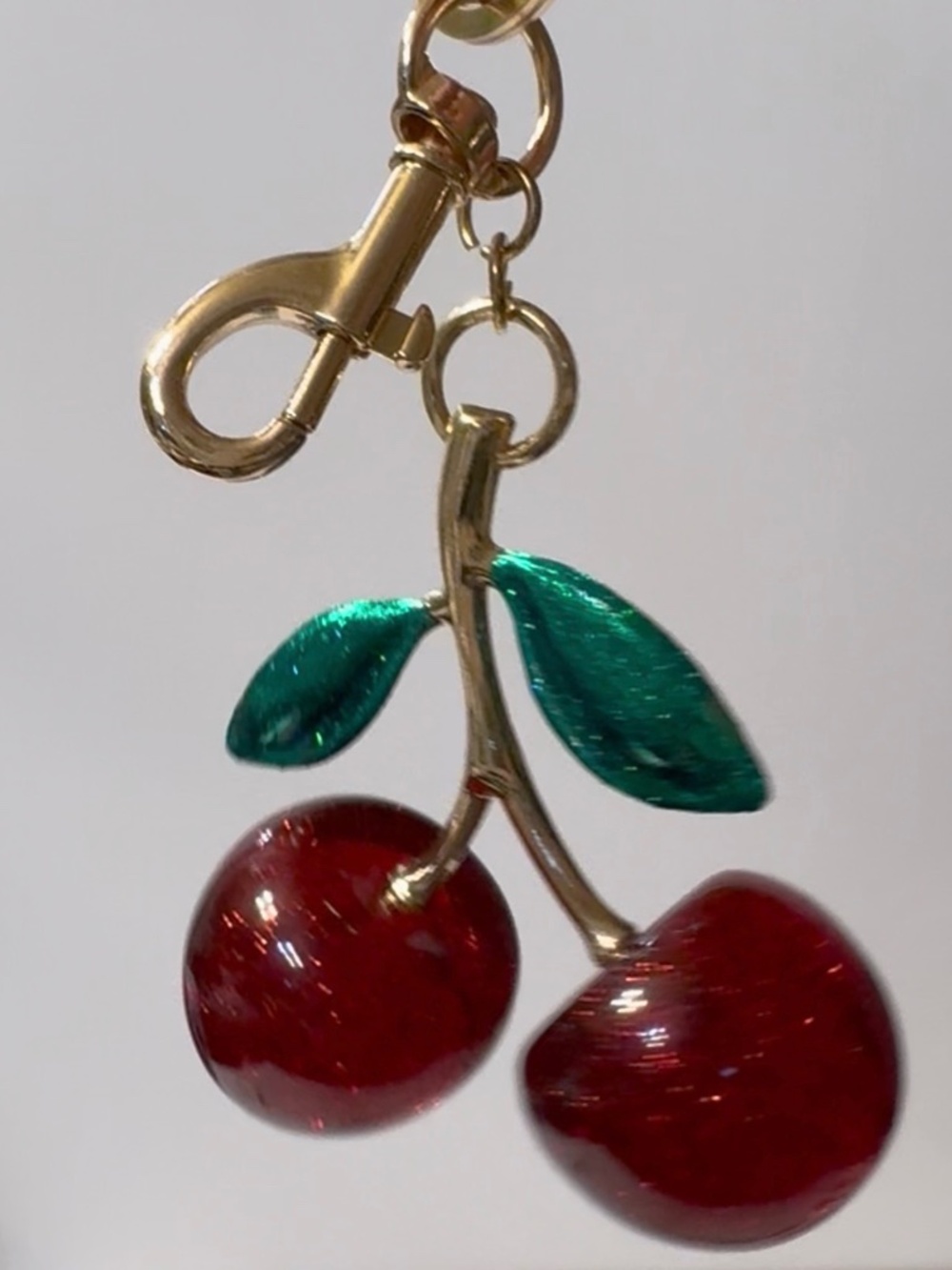 Red Cherry Green Leaf Purse Charm Keychain